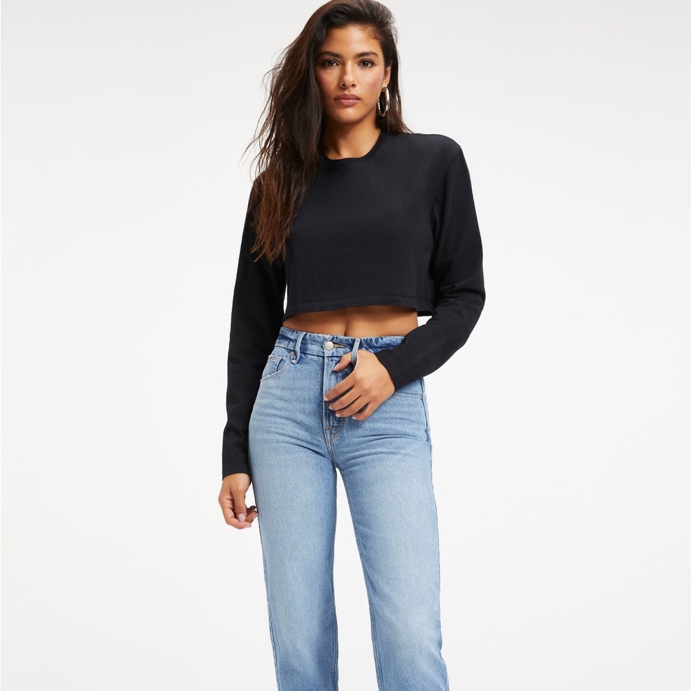 NWT Good American COTTON CROPPED LONG SLEEVE, Color: BLACK001, size 2XL